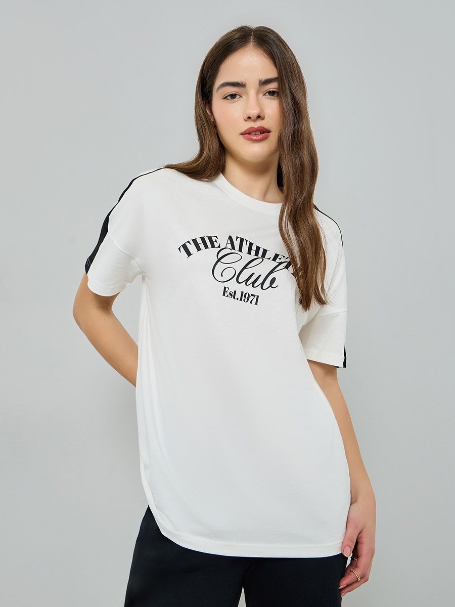 Off White Slogan Oversized Cotton T-Shirt