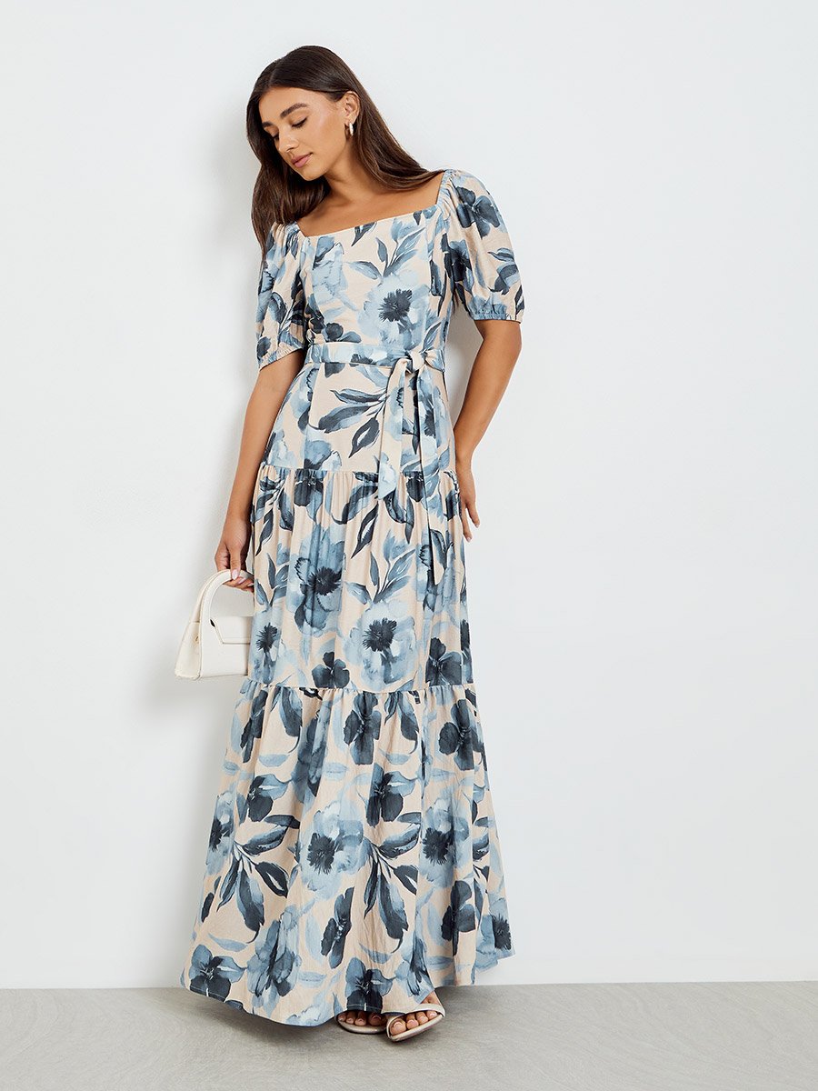 Women Floral Print Puff Sleeve Maxi Dress For Women at Saudi | Styli