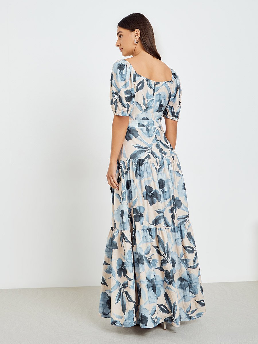 Women Floral Print Puff Sleeve Maxi Dress For Women at Saudi | Styli