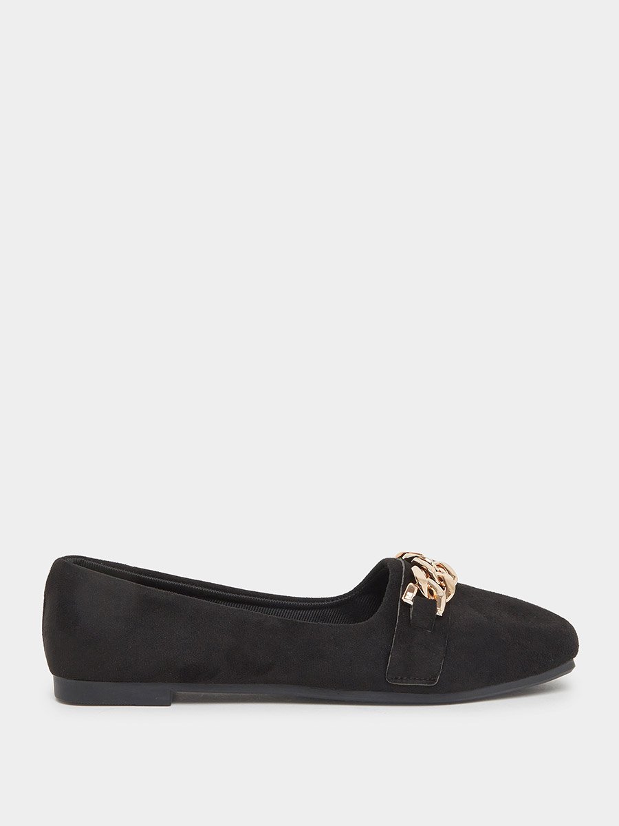 Solid Metal Chain Detail Flat Shoes