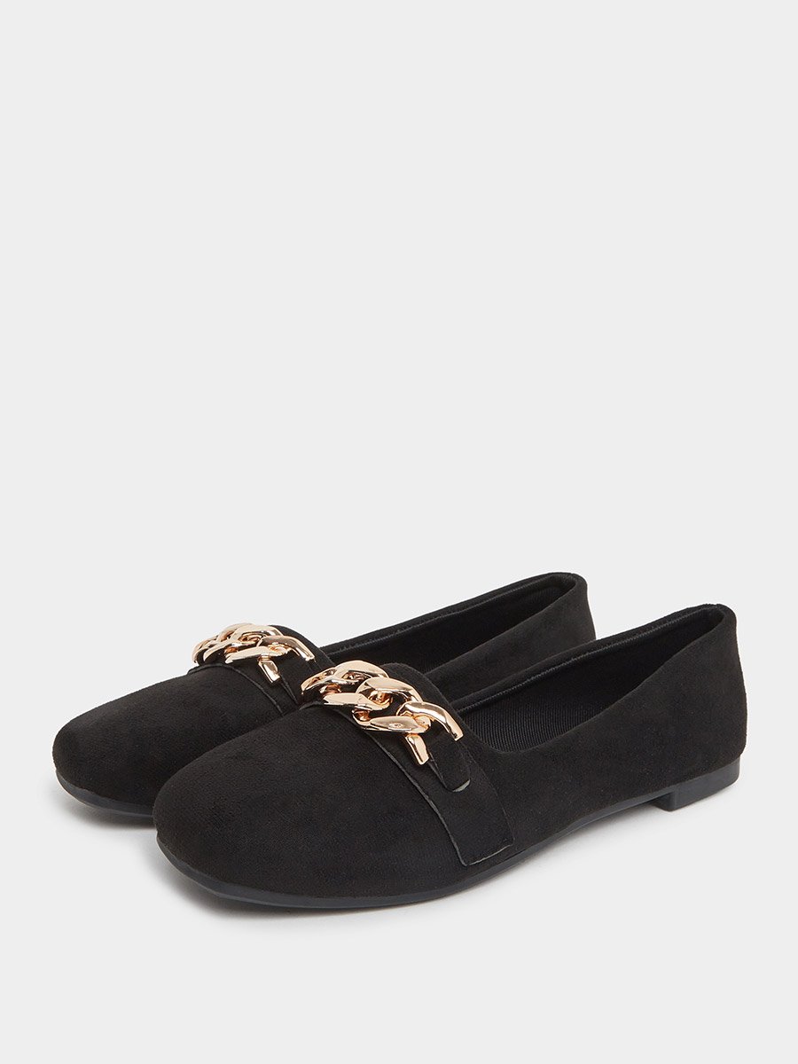 Solid Metal Chain Detail Flat Shoes