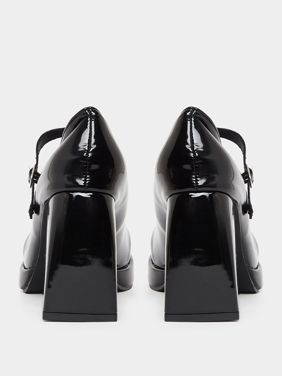 Solid Strap Patent Leather Chunky Heel Shoes