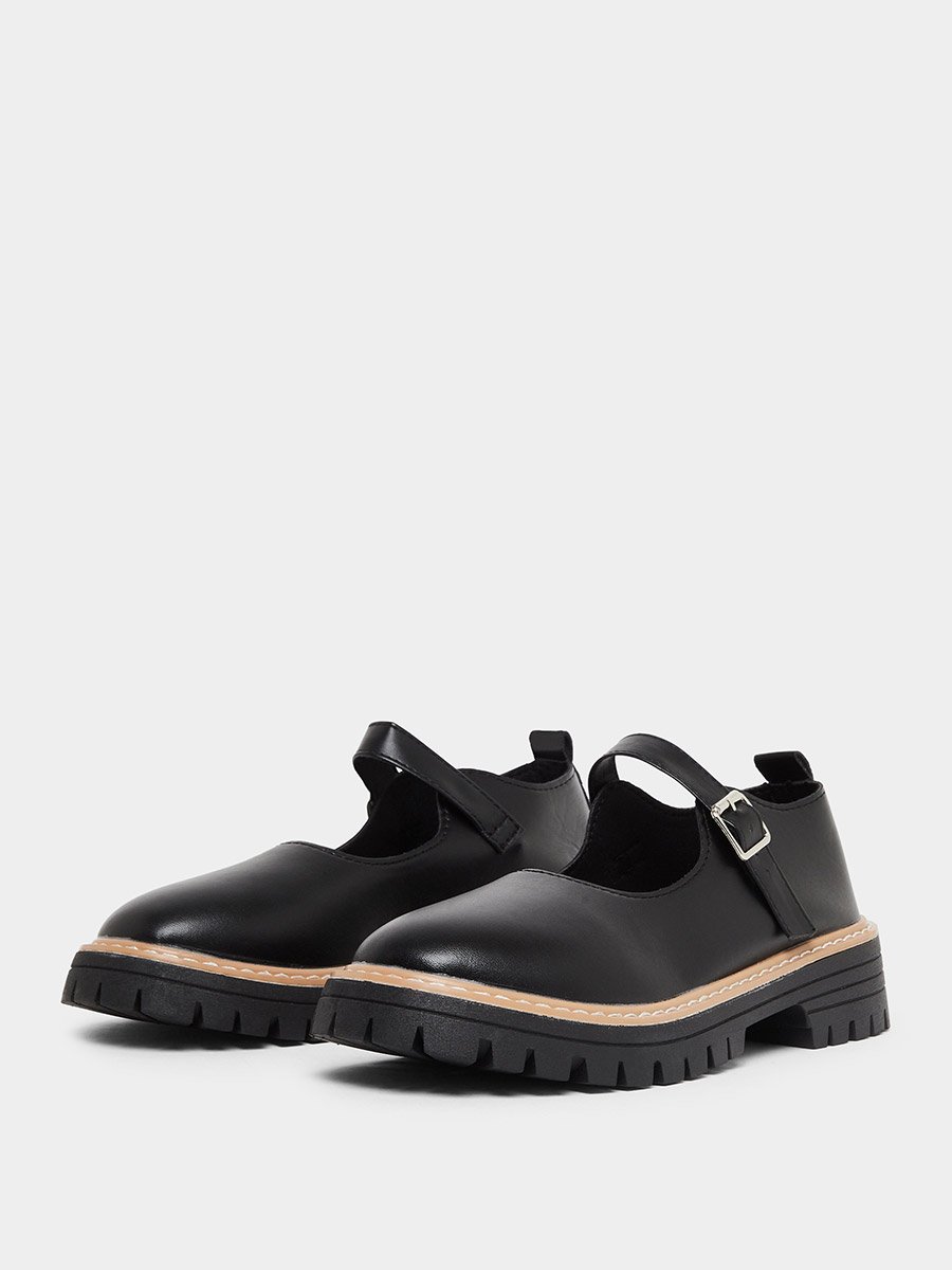 Color Block Metal Buckle Detail Thick Sole Loafers