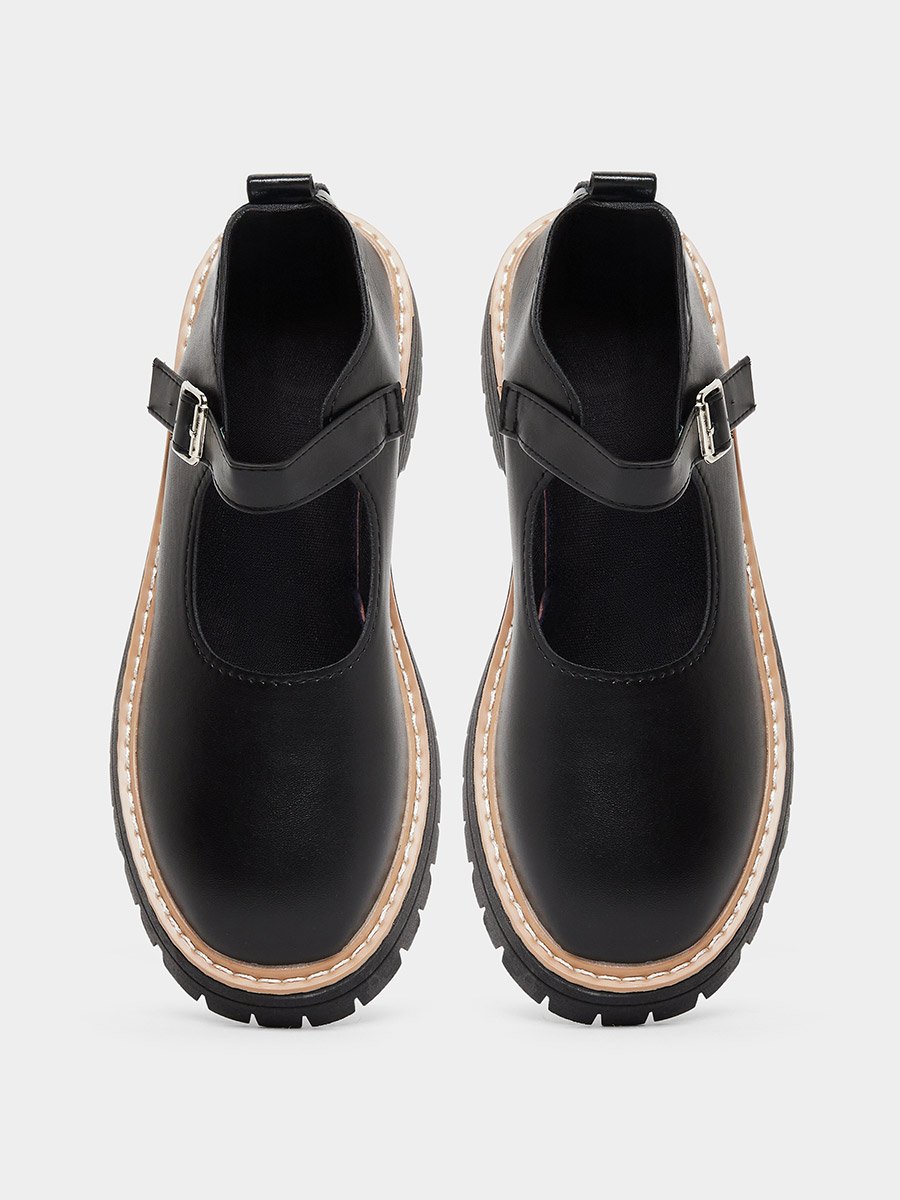 Color Block Metal Buckle Detail Thick Sole Loafers