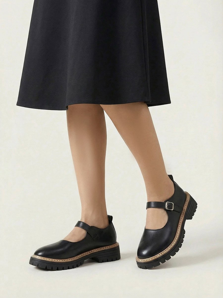 Color Block Metal Buckle Detail Thick Sole Loafers