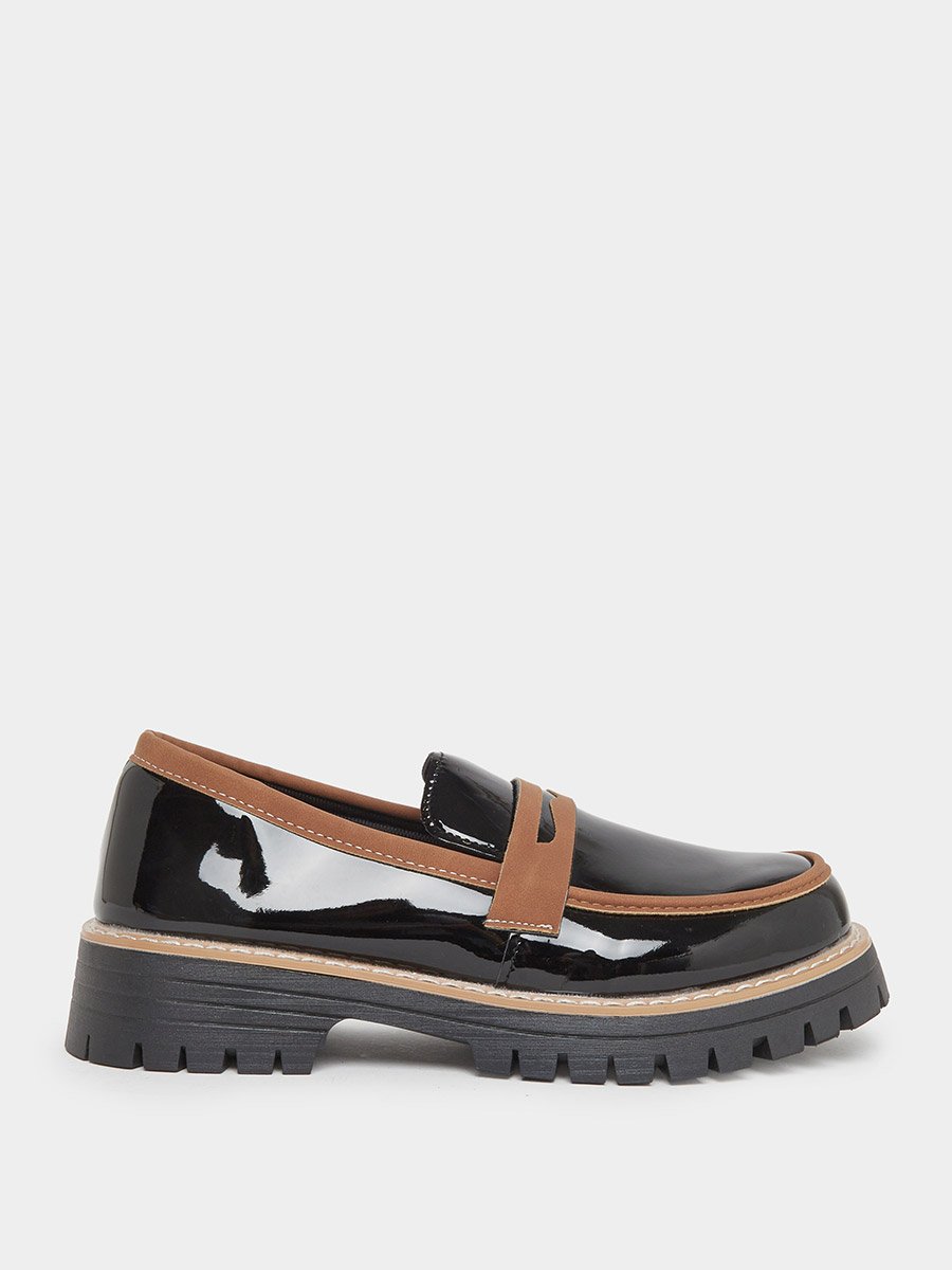 Black Metal Buckle Detail Thick Sole Platform Loafers