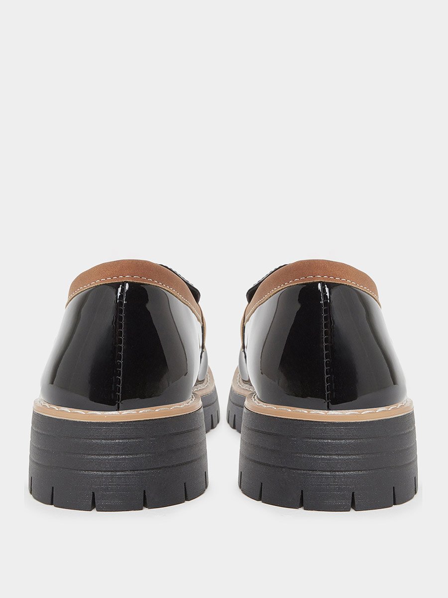 Black Metal Buckle Detail Thick Sole Platform Loafers