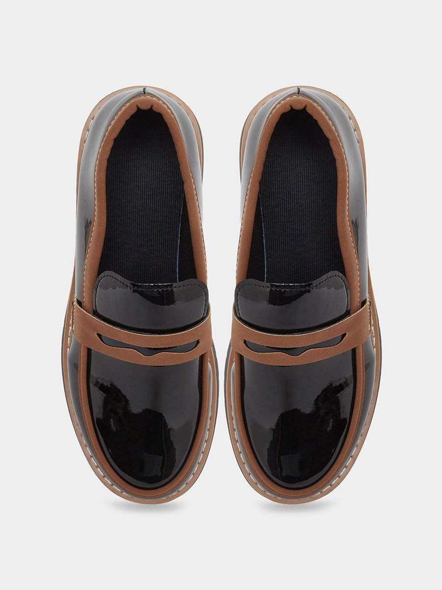 Black Metal Buckle Detail Thick Sole Platform Loafers