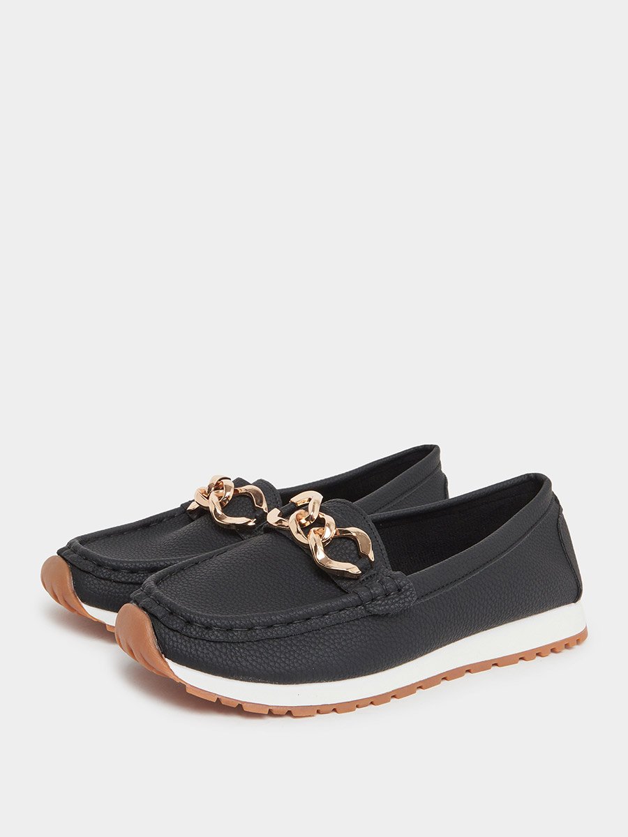 Women Black Chain Detail Loafers