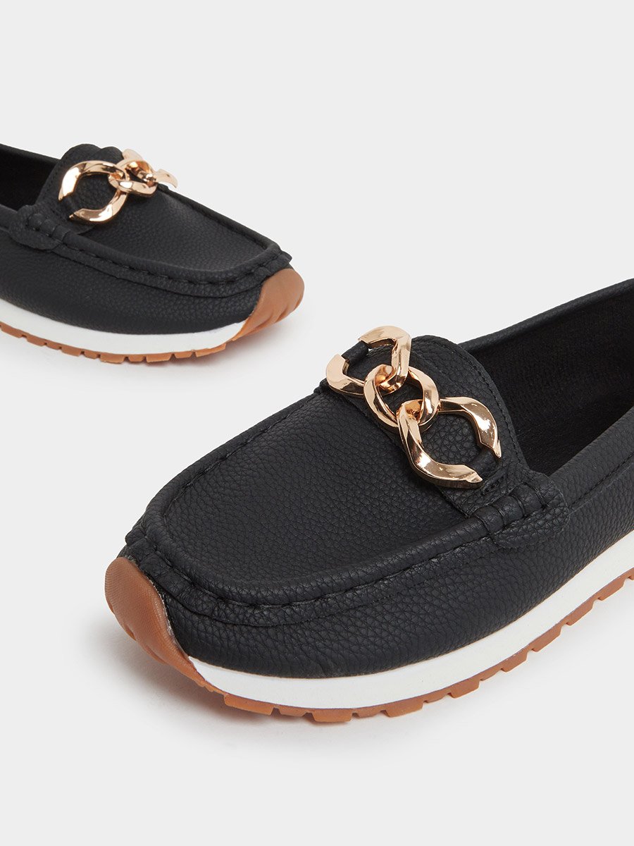 Women Black Chain Detail Loafers