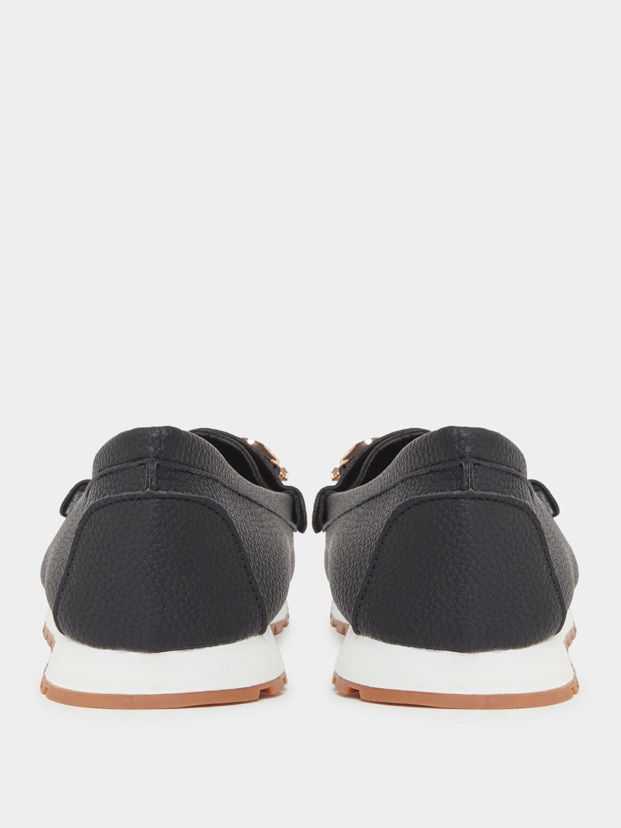 Women Black Chain Detail Loafers