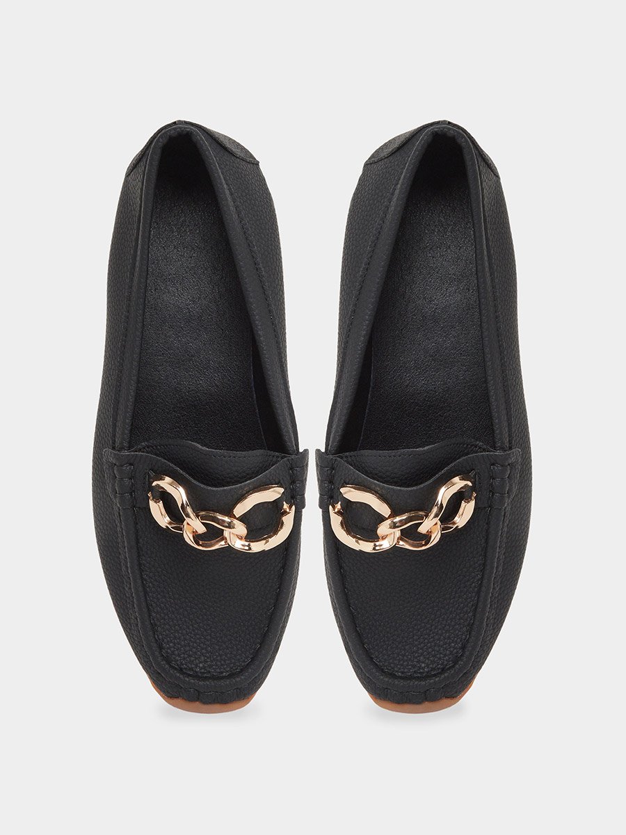 Women Black Chain Detail Loafers