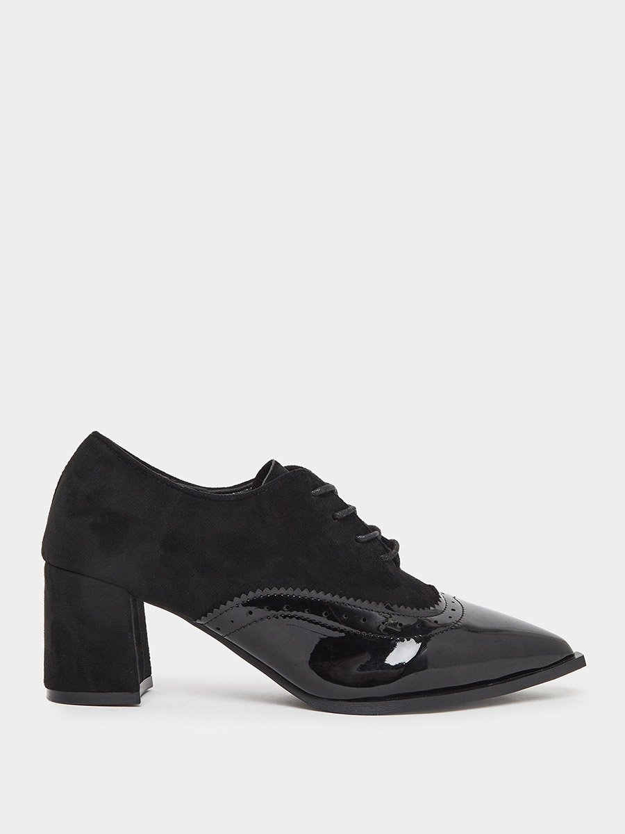Women Black Lace Up Oxford Shoes