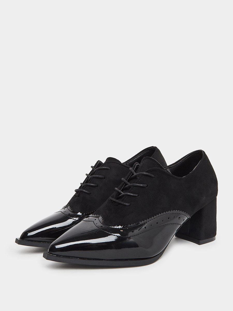 Women Black Lace Up Oxford Shoes