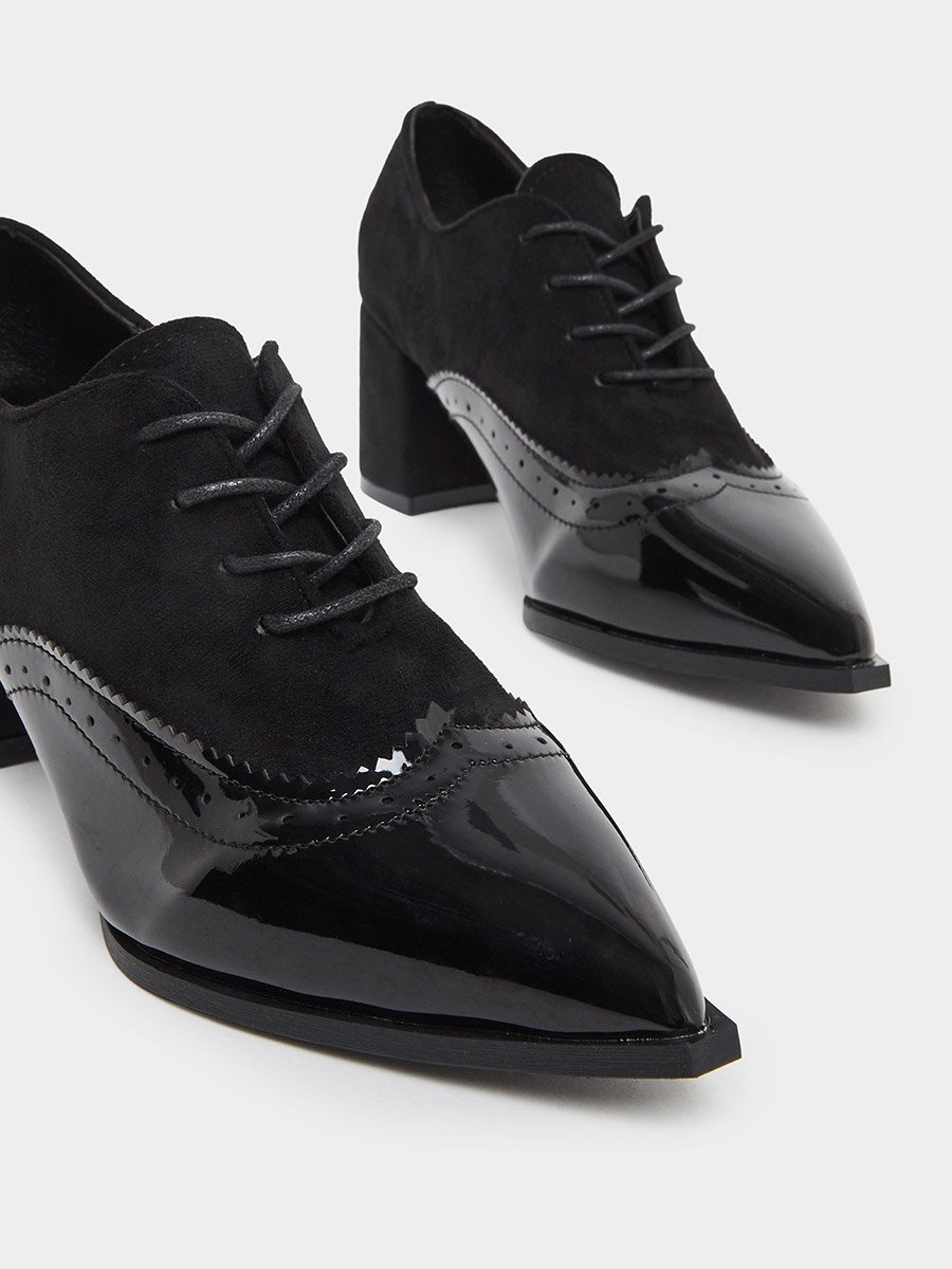 Women Black Lace Up Oxford Shoes