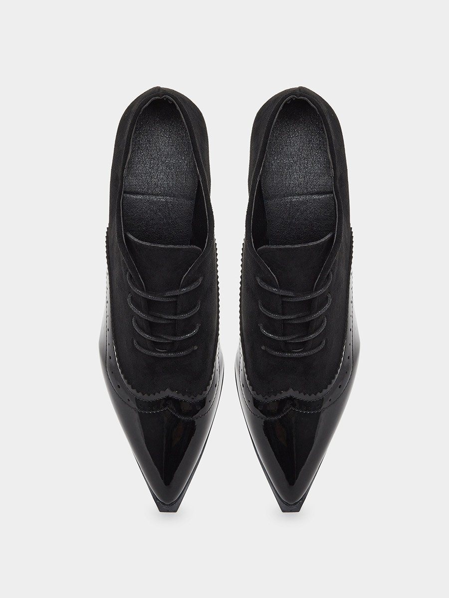 Women Black Lace Up Oxford Shoes