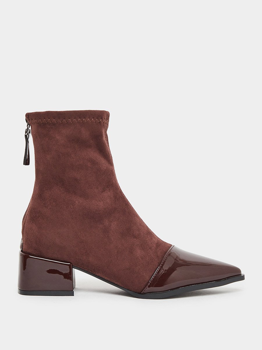 Women Burgundy Suede and Patent Ankle Boots