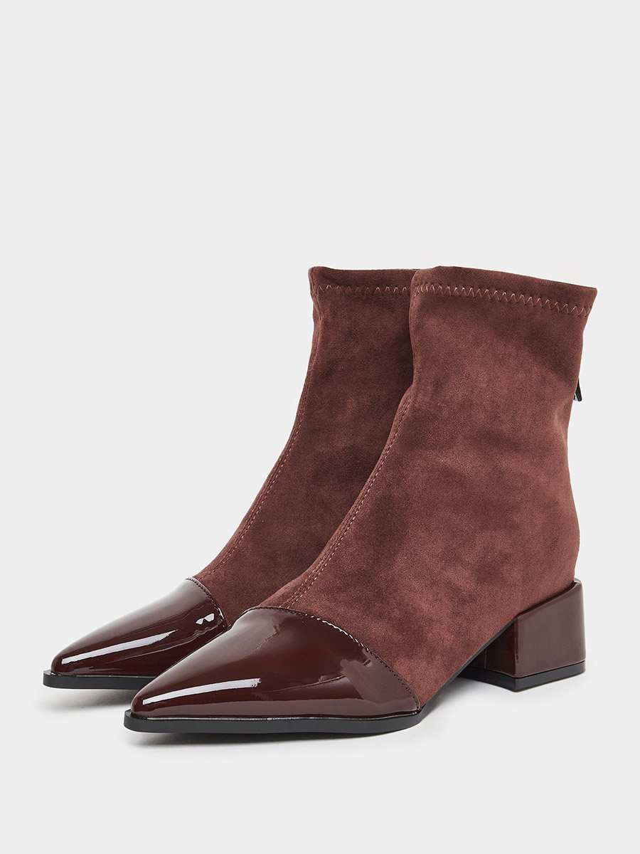 Women Burgundy Suede and Patent Ankle Boots