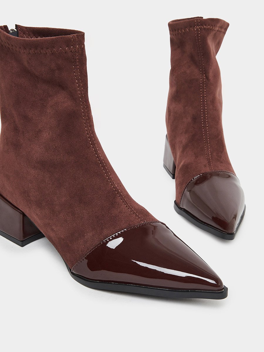 Women Burgundy Suede and Patent Ankle Boots