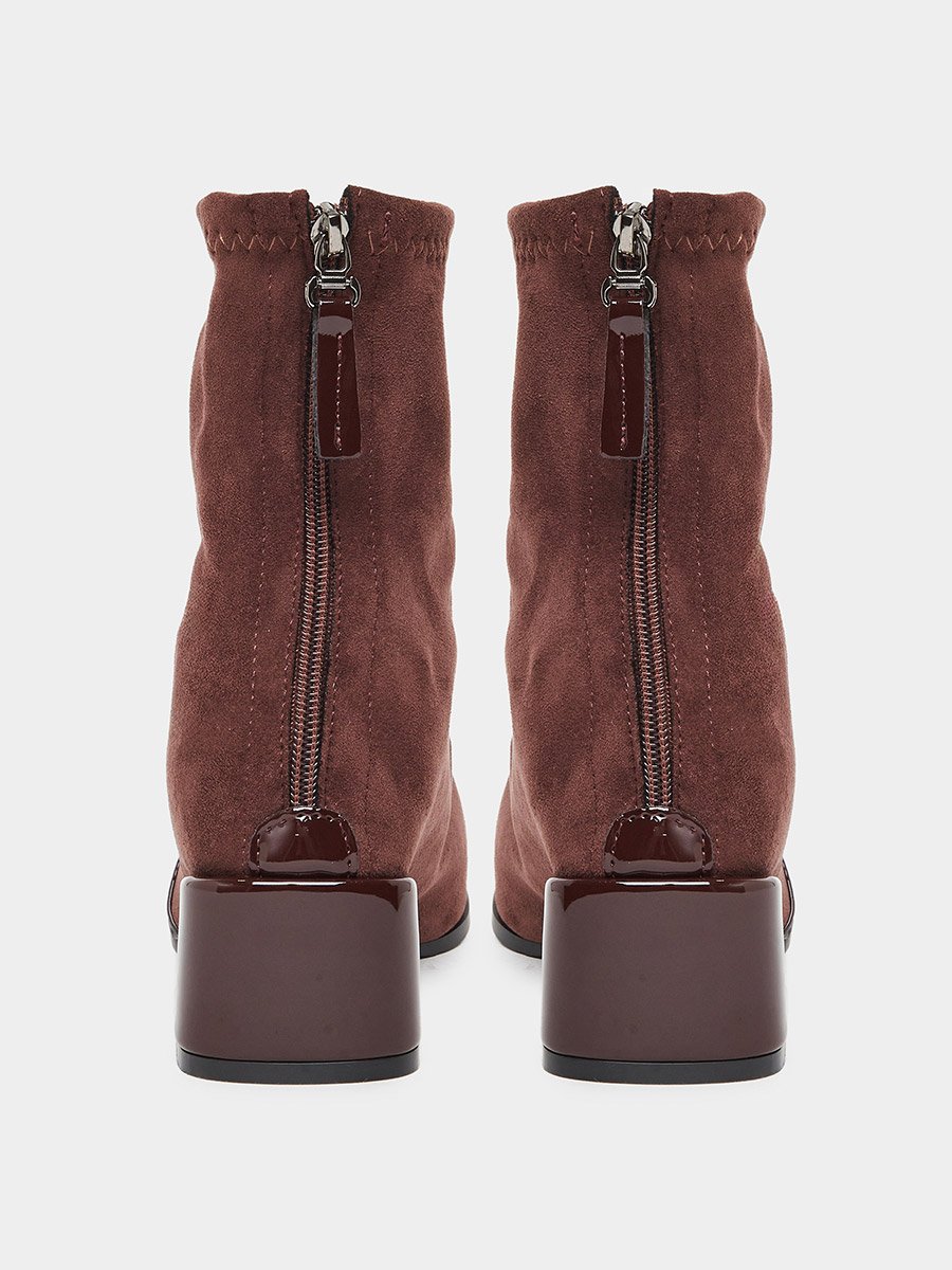 Women Burgundy Suede and Patent Ankle Boots