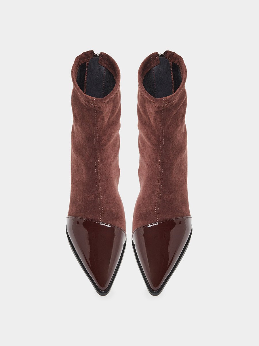 Women Burgundy Suede and Patent Ankle Boots