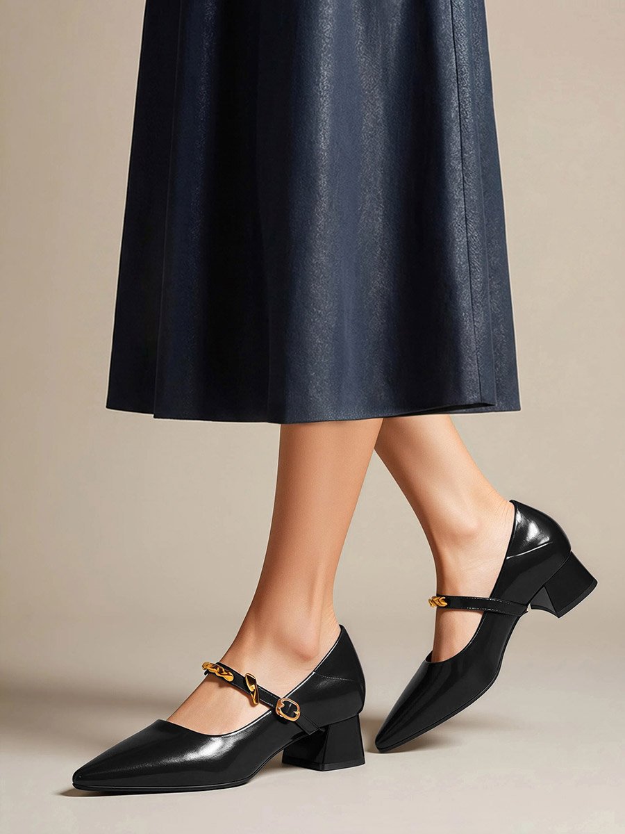 Women Embellished Buckle Patent Shoes