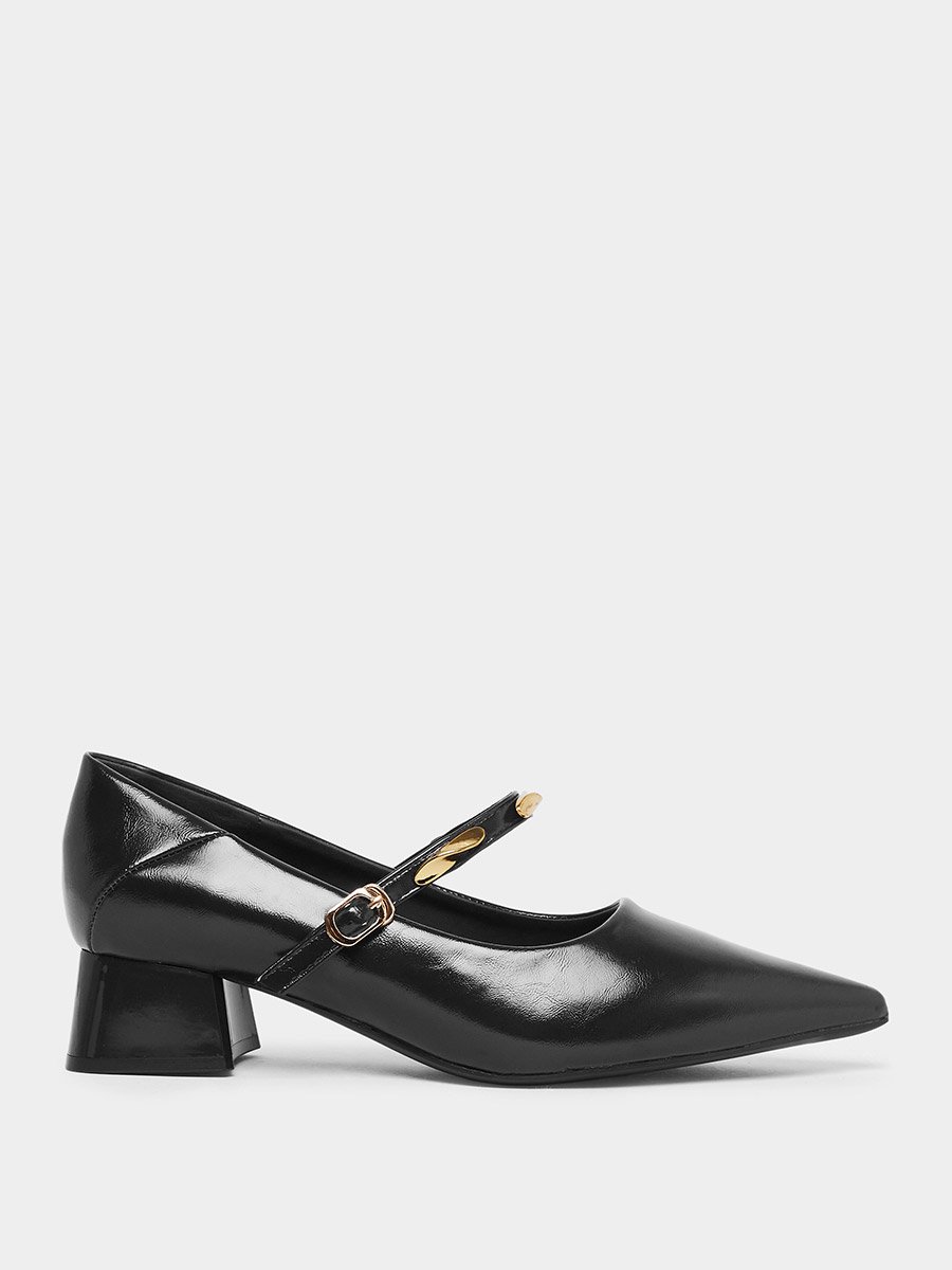 Women Embellished Buckle Patent Shoes