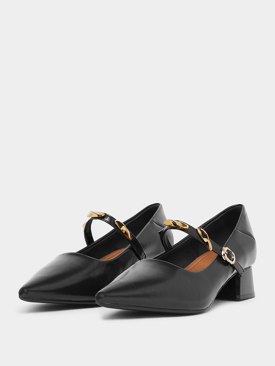 Women Embellished Buckle Patent Shoes