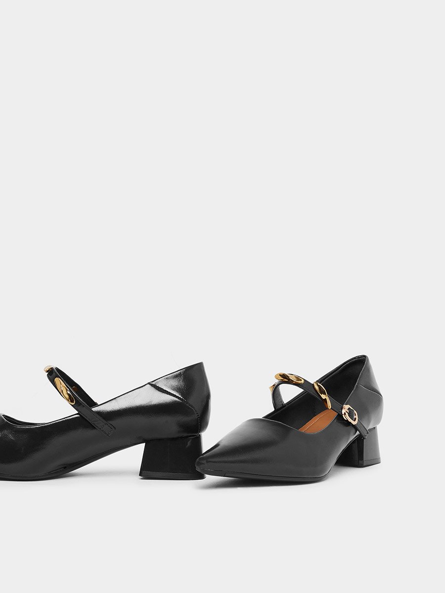 Women Embellished Buckle Patent Shoes