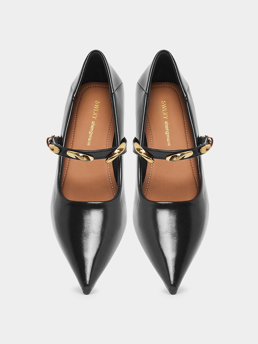 Women Embellished Buckle Patent Shoes