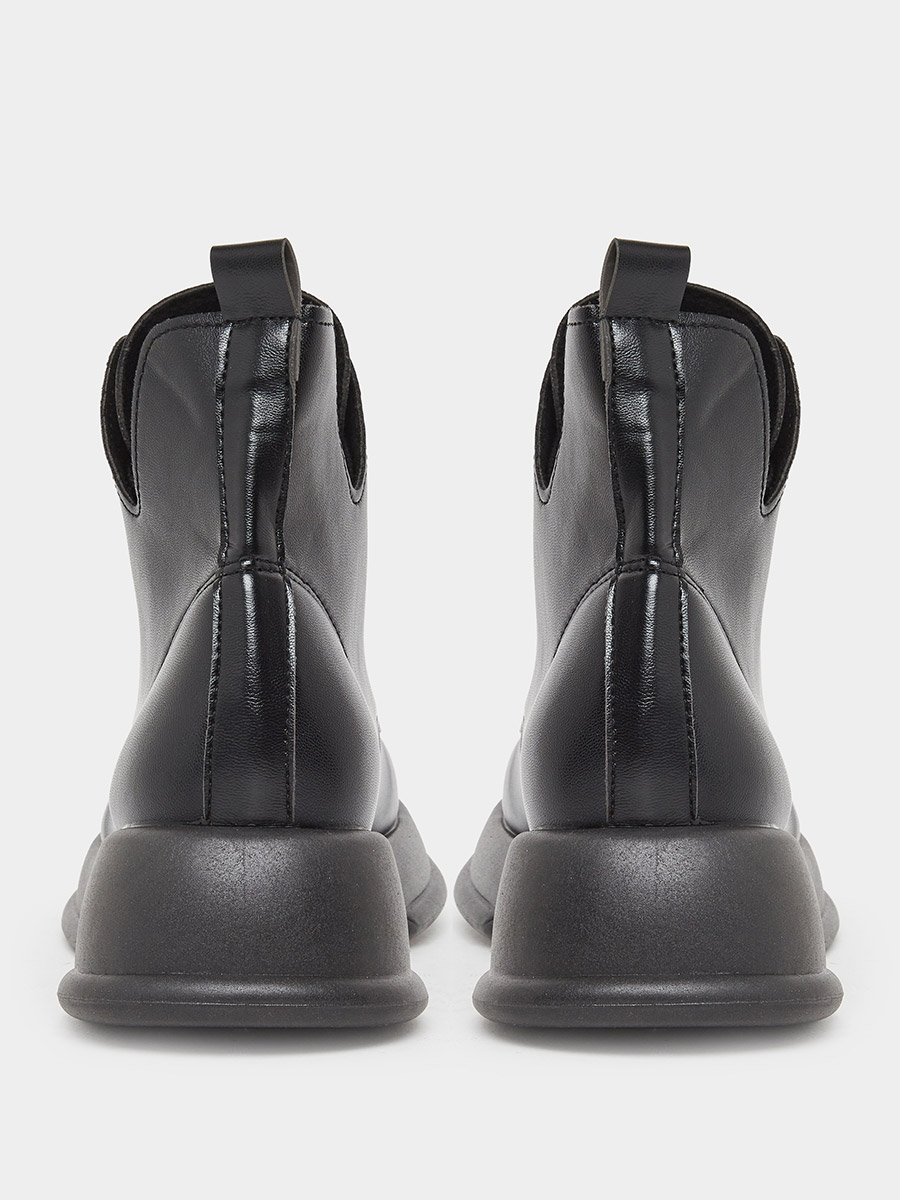 Women Black Lace-Up Chunky Heel Ankle Boots