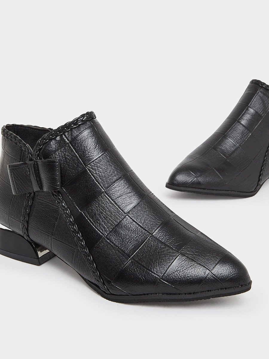 Women Black Textured Embossed Ankle Boots