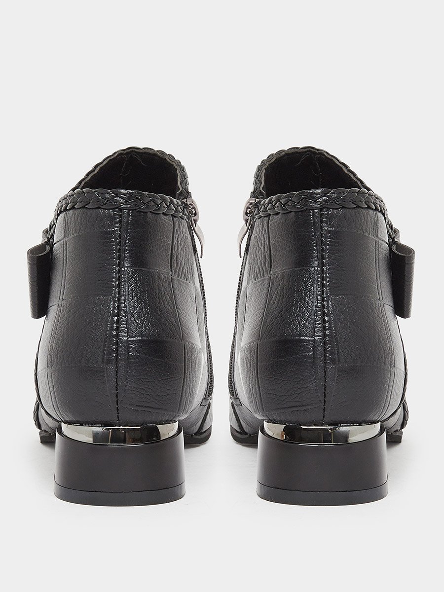 Women Black Textured Embossed Ankle Boots