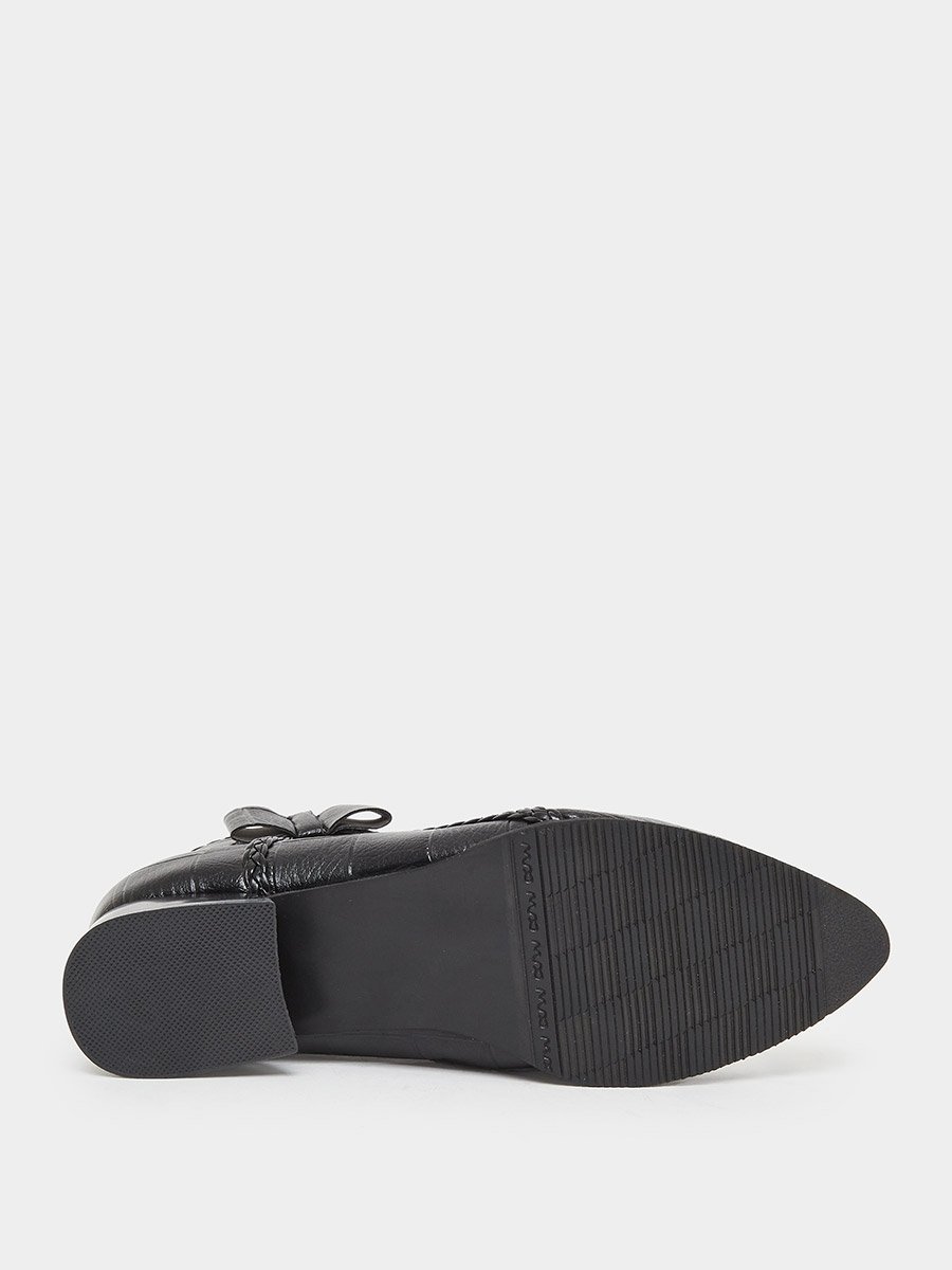 Women Black Textured Embossed Ankle Boots