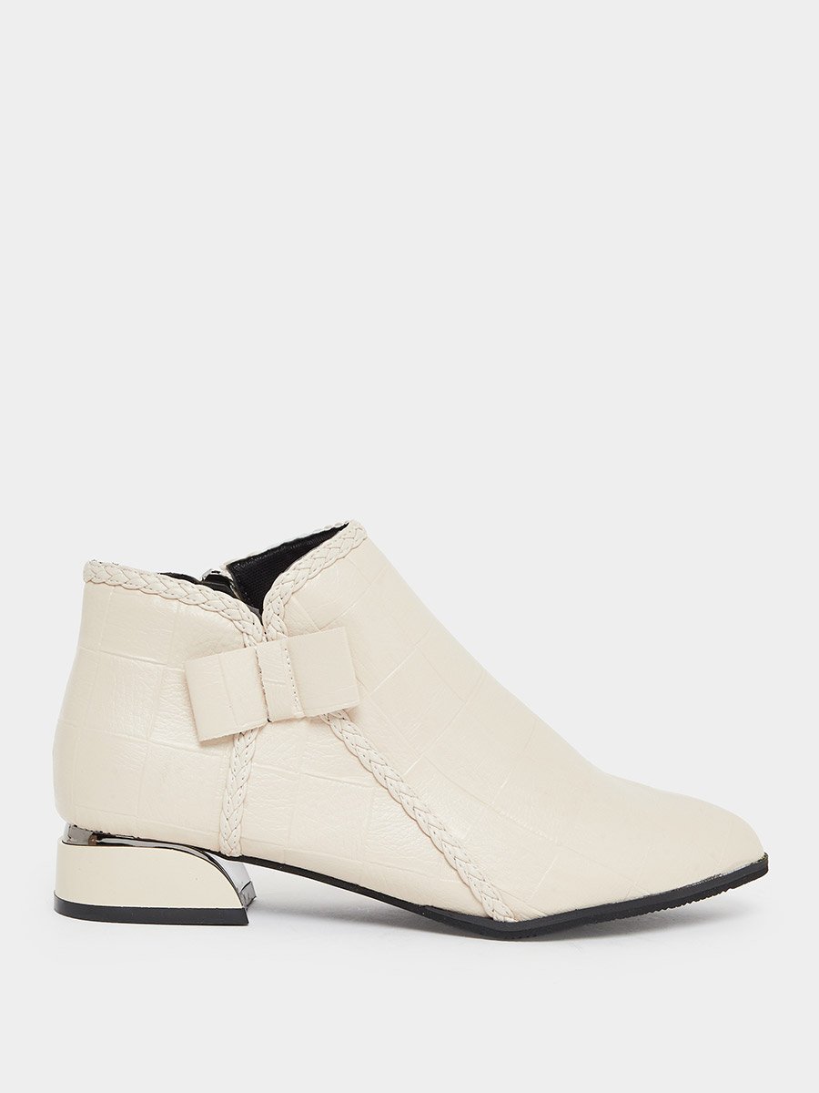Women Beige Textured Embossed Ankle Boots