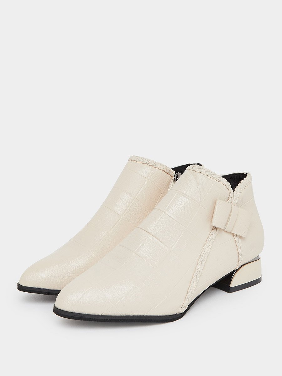 Women Beige Textured Embossed Ankle Boots