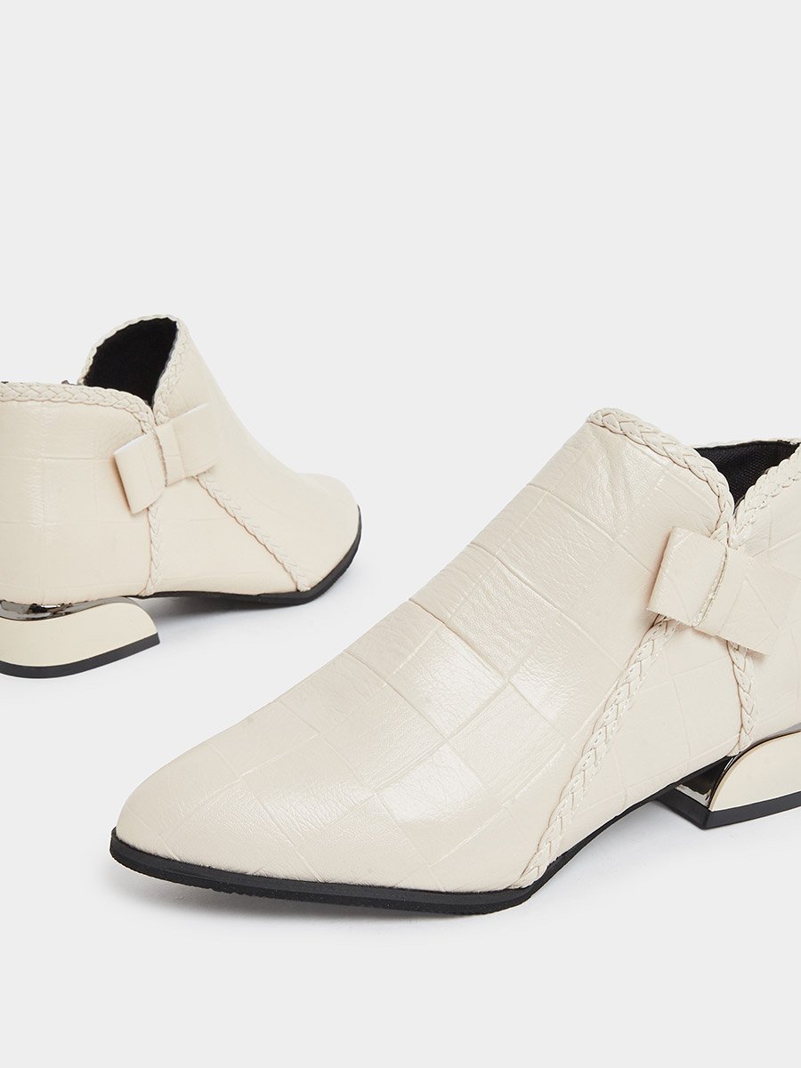 Women Beige Textured Embossed Ankle Boots