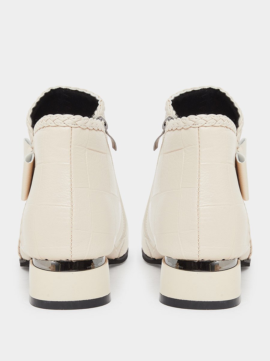Women Beige Textured Embossed Ankle Boots