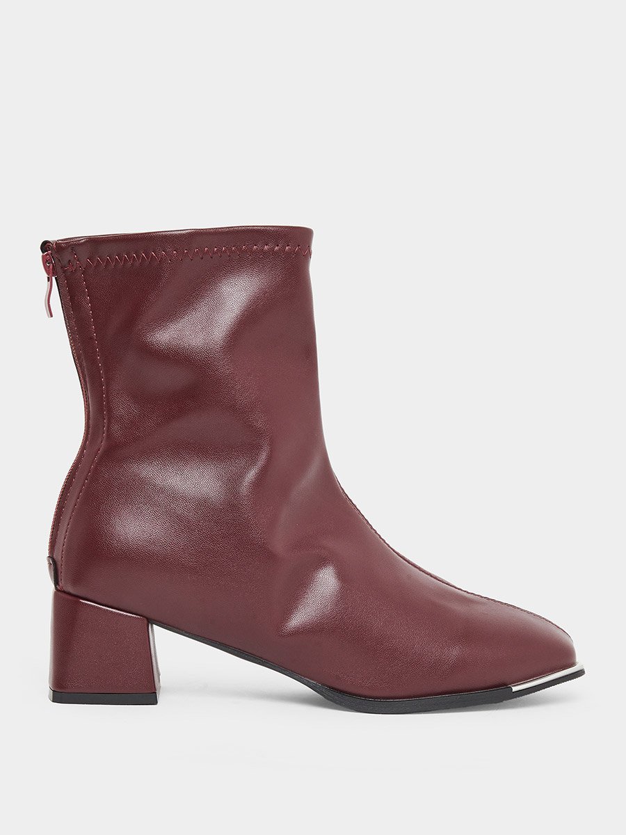 Women Burgundy Pointed Toe Ankle Boots