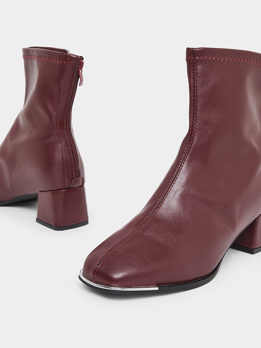 Women Burgundy Pointed Toe Ankle Boots