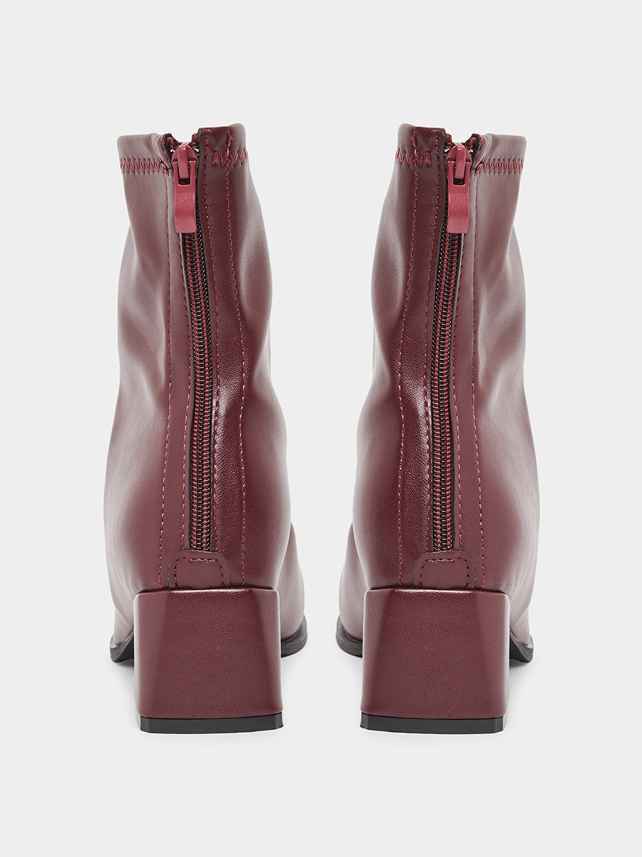 Women Burgundy Pointed Toe Ankle Boots