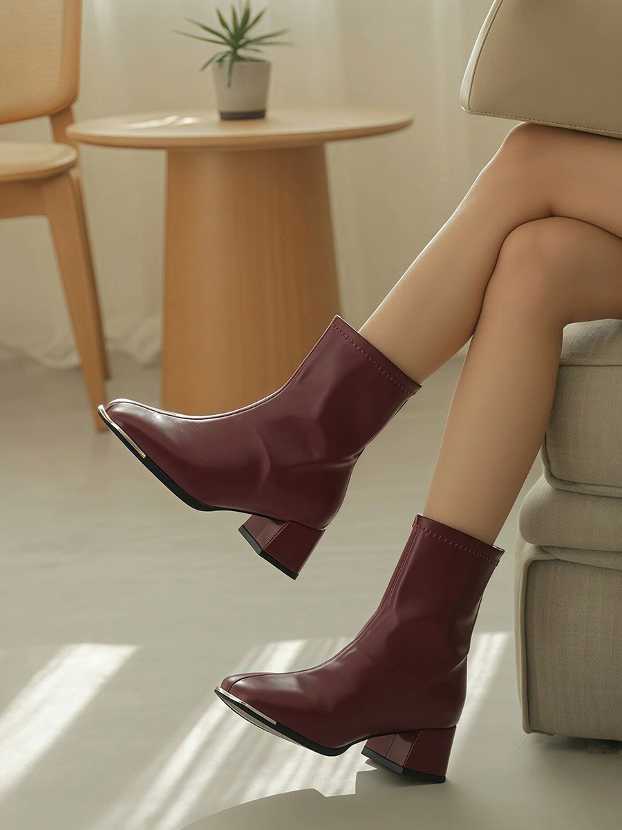 Women Burgundy Pointed Toe Ankle Boots