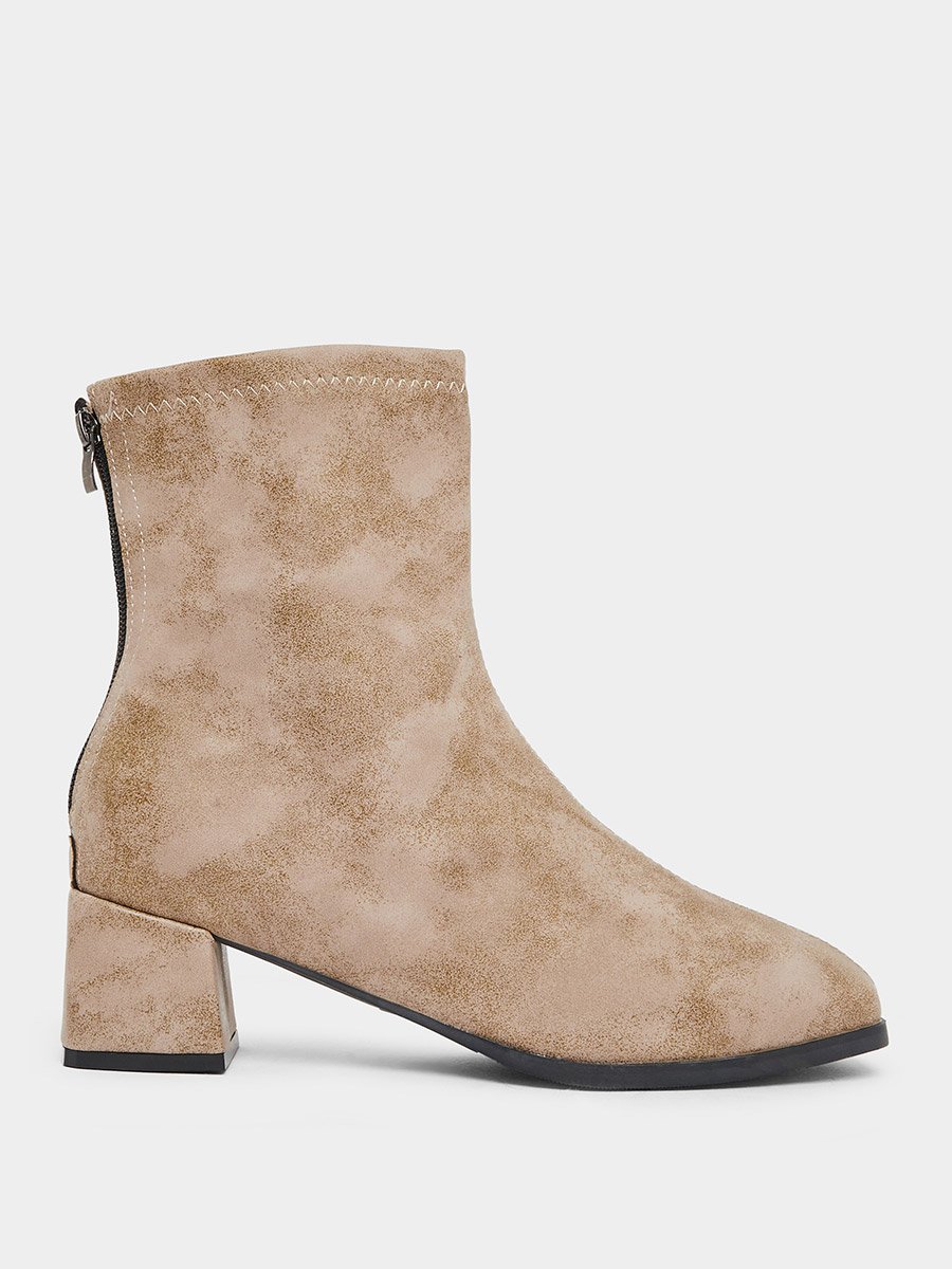 Women Beige Block Heel Ankle Boots