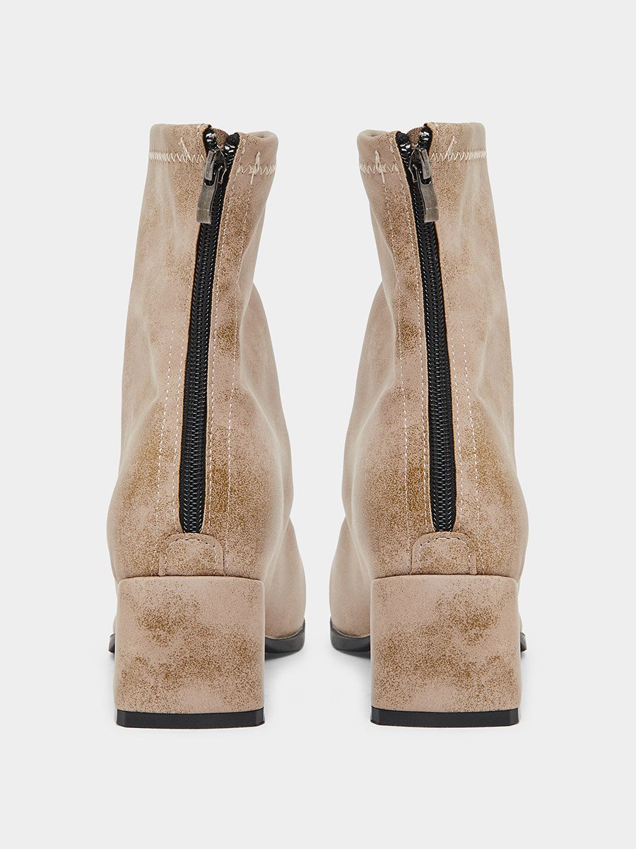 Women Beige Block Heel Ankle Boots
