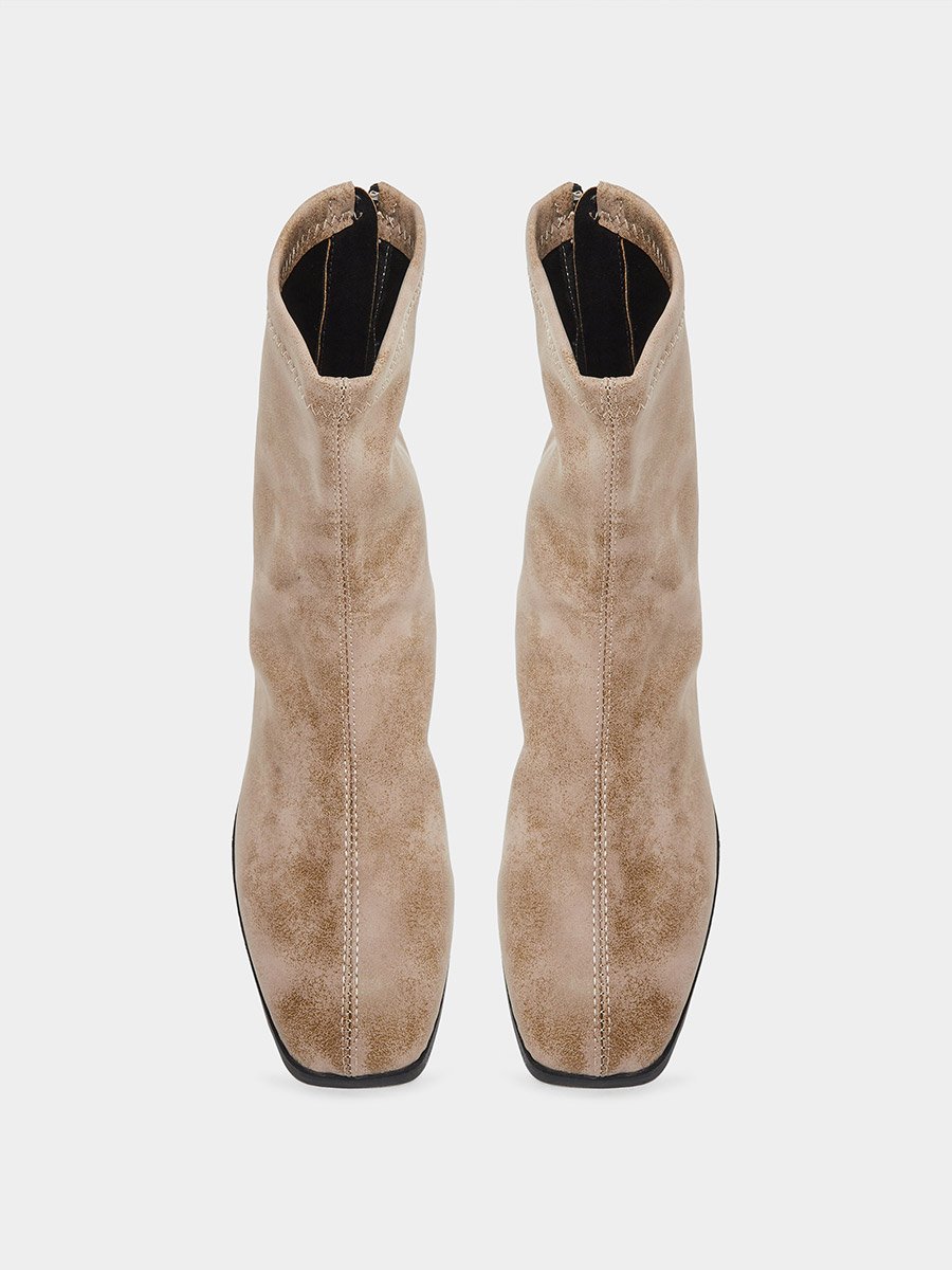 Women Beige Block Heel Ankle Boots
