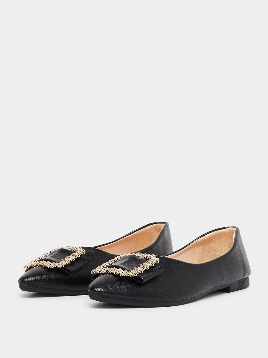 Solid Square Buckle Flats Shoes