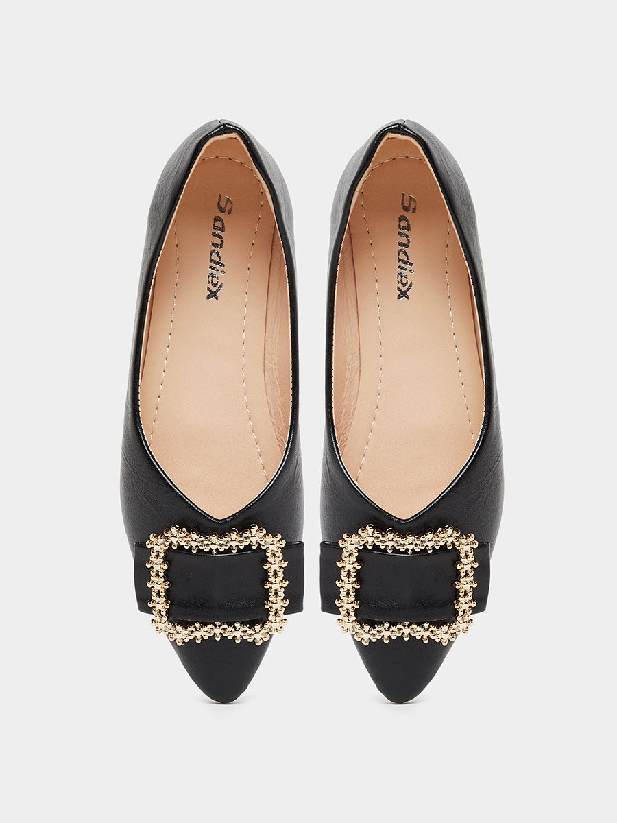 Solid Square Buckle Flats Shoes