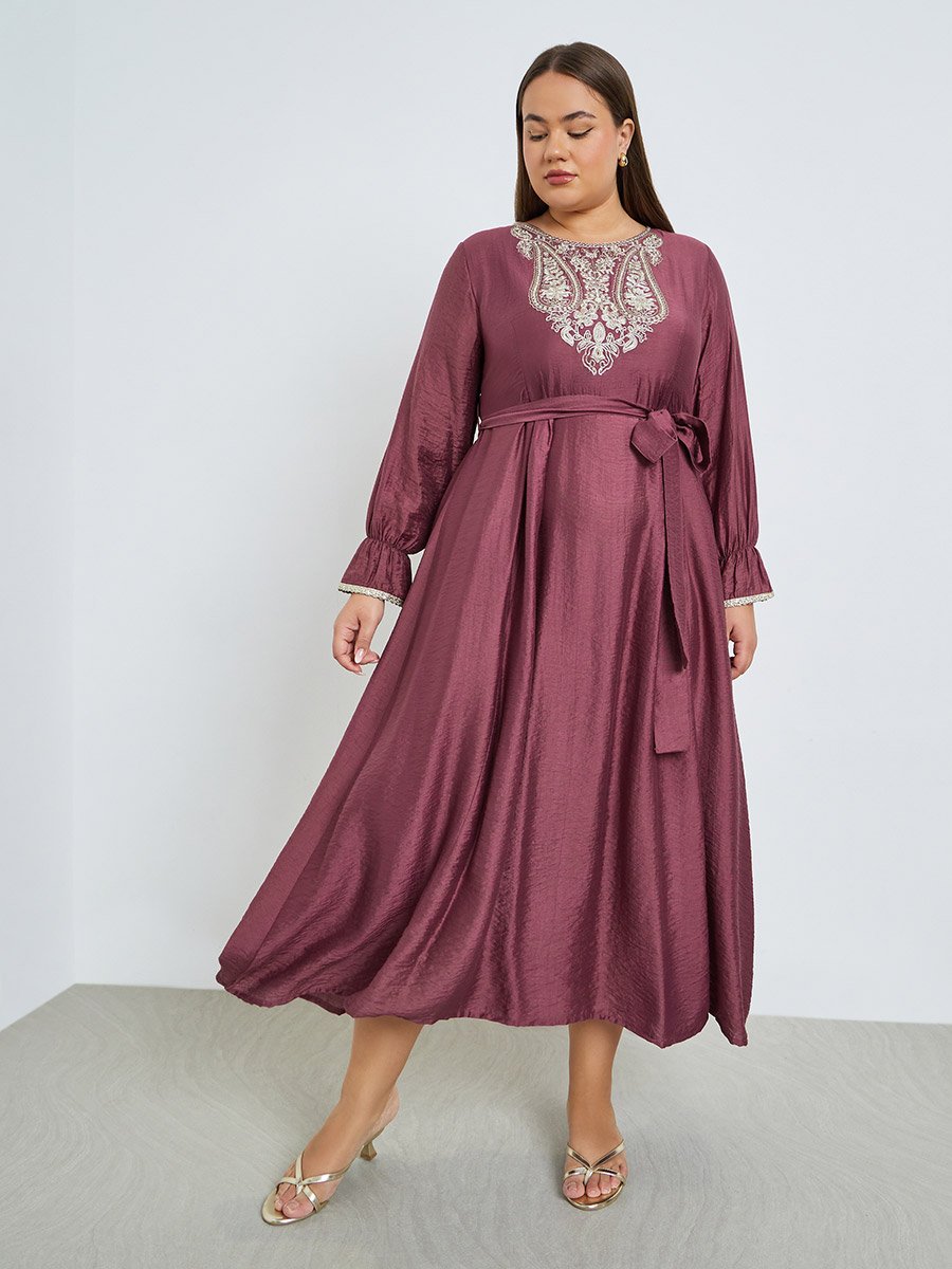 Plus Size Rust Embellished A-Line Maxi Dress