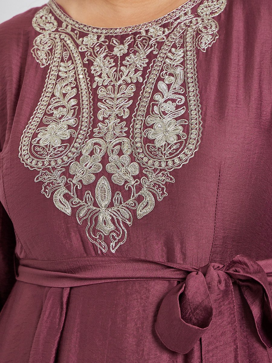 Plus Size Rust Embellished A-Line Maxi Dress