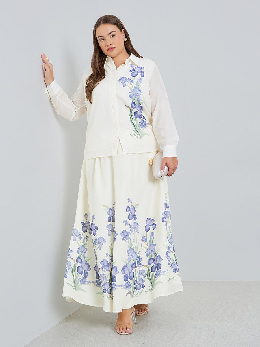 Plus Size Off White Floral Print Shirt